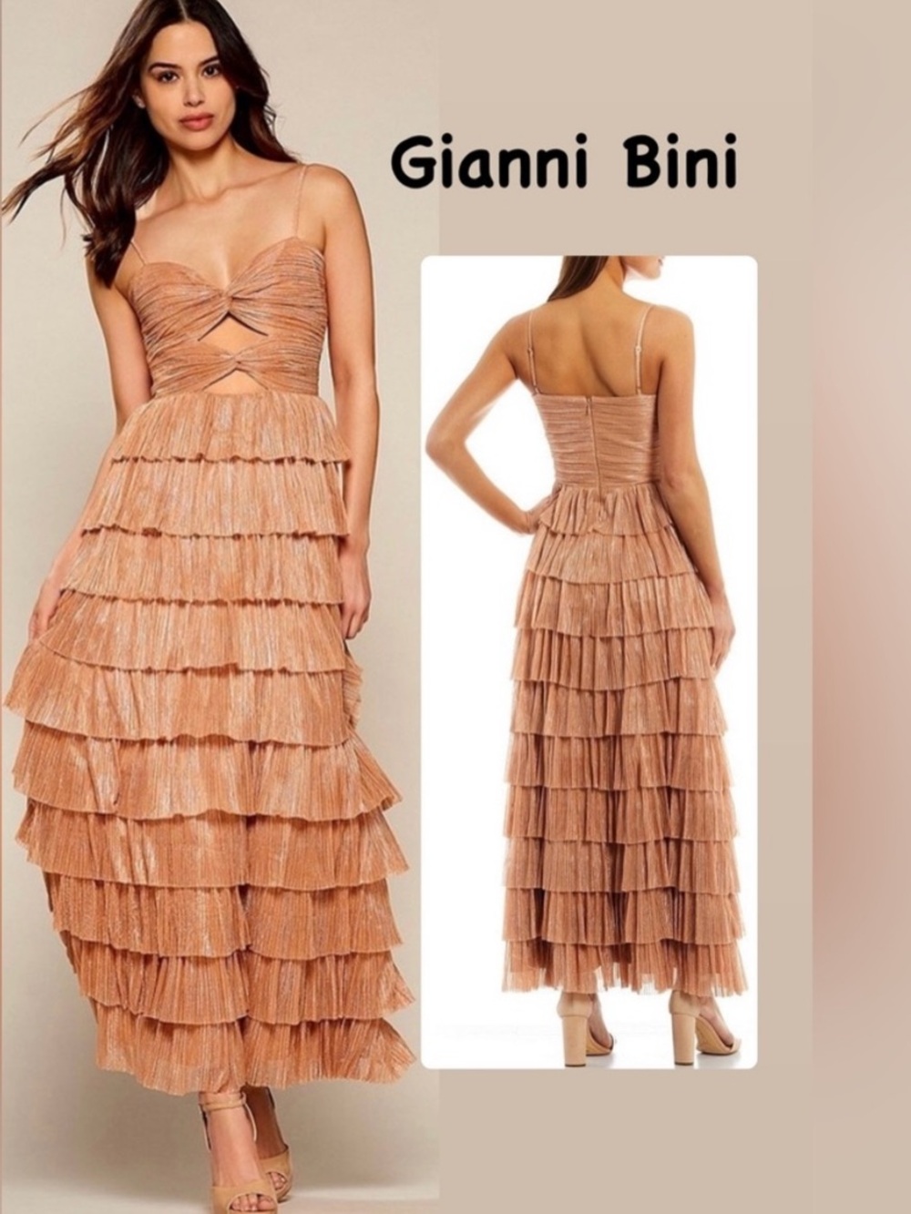 Gianni Bini Spaghetti Strap Tiered Ruffle Maxi Dress